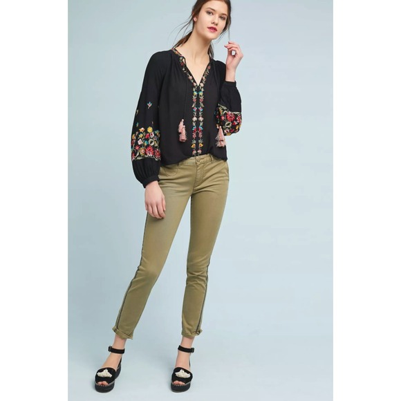 Anthropologie Maeve Lanie Boho Embroidered Peasant Top Small Black Tassel - Picture 2 of 12